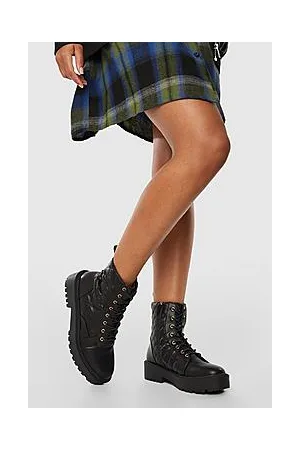 Boohoo Wide Fit Quilted Lace Up Hiker Boot