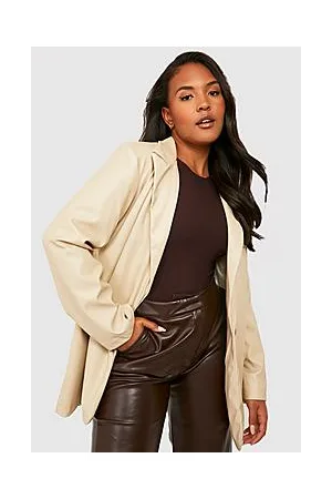 Boohoo Plus Leather Look Dad Blazer