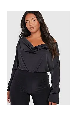 Boohoo Plus Slinky Long Sleeve Cowl Neck Bodysuit
