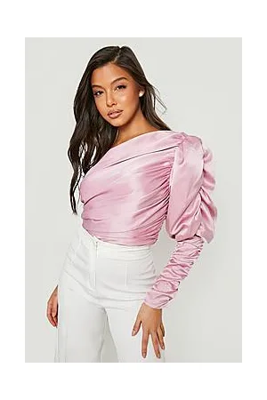 Boohoo Satin Structured Volume Sleeve Bodysuit