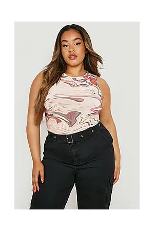 Boohoo Plus Marble Slinky Racer Neck Bodysuit