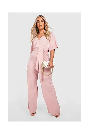 Boohoo Plus Belted Plunge Wide Leg Jumpsuit