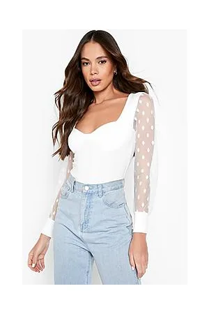 Dobby Mesh Sweetheart Neck Bodysuit