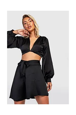 Boohoo Floaty Belted Satin Skater Skirt