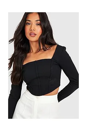 Boohoo Petite Long Sleeve Dipped Hem Corset Top