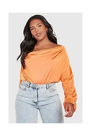 Boohoo Plus Slinky Long Sleeve Cowl Neck Bodysuit