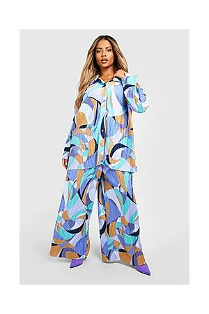Boohoo Plus Abstract Plisse Wide Leg Trousers