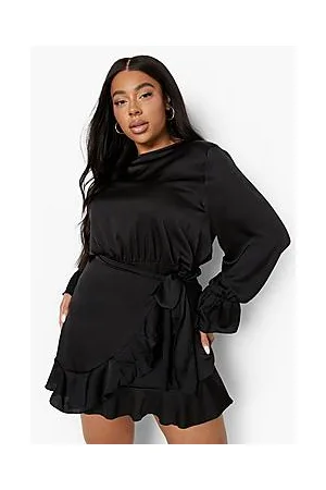 Boohoo Plus Ruffle Satin Wrap Dress