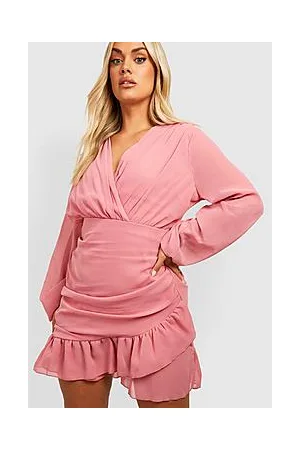 Boohoo Plus Chiffon Ruffle Wrap Dress