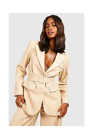 Boohoo Leather Look Belted Oversized Tailored Blazer