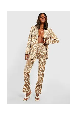 Boohoo Tonal Zebra Slim Fit Split Front Trousers