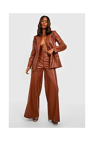 Boohoo Leather Look Super Wide Leg Trousers