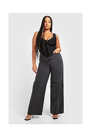 Plus High Waisted Button Flare Jeans