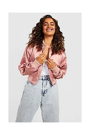 Boohoo Crop Satin Zip Detail Bomber Jacket