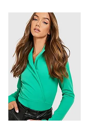 Boohoo Shoulder Pad Wrap Tailored Blazer Bodysuit