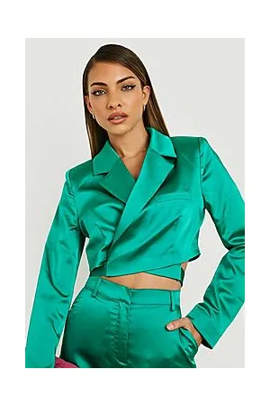 Boohoo Premium Satin Wrapped Crop Blazer