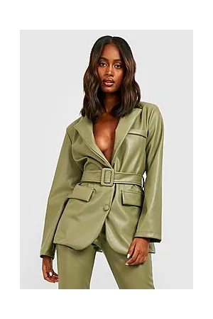 Boohoo Leather Look Belted Oversized Tailored Blazer