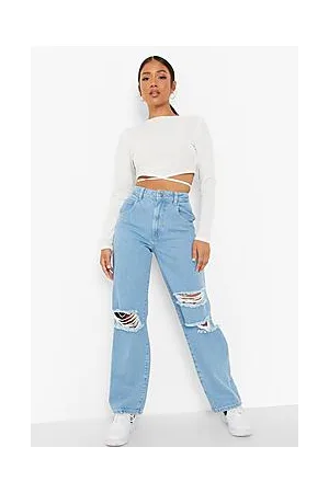 Boohoo Petite Acid Wash Busted Boyfriend Jeans