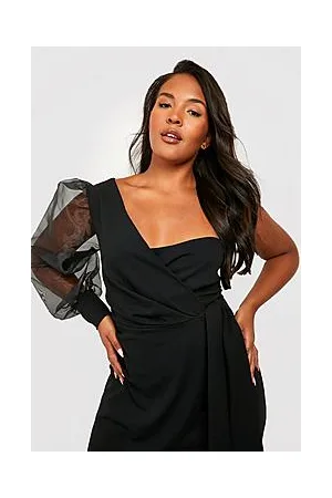 Boohoo Plus Organza One Sleeve Wrap Dress
