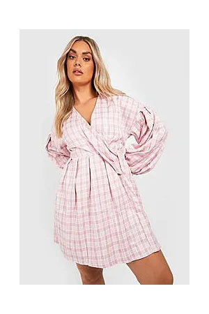 Boohoo Plus Check Wrap Smock Dress