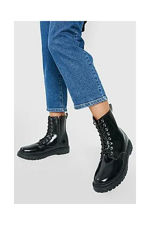 Boohoo Wide Fit Tab Detail Lace Up Hiker Boots