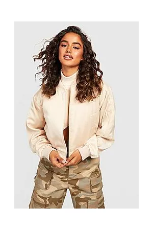Boohoo Crop Satin Zip Detail Bomber Jacket