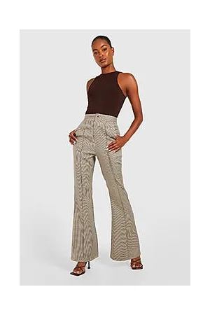 Boohoo Tall Houndstooth High Waist Wide Leg Trouser