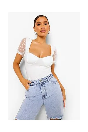 Boohoo Dobby Mesh Sweetheart Neck Bodysuit