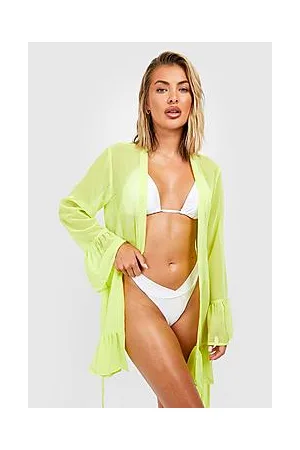 Boohoo Frill Sleeve Chiffon Belted Beach Kimono