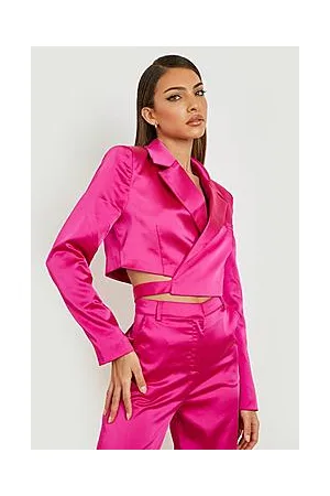 Boohoo Premium Satin Wrapped Crop Blazer