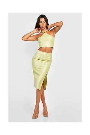 Boohoo Leather Look Halter & Split Midi Skirt