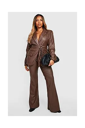 Boohoo Plus Leather Look Fit & Flare Trousers