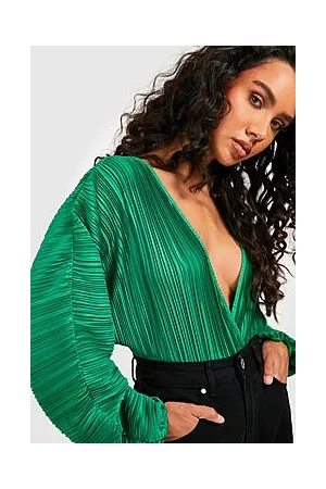 Boohoo Plisse Batwing Bodysuit