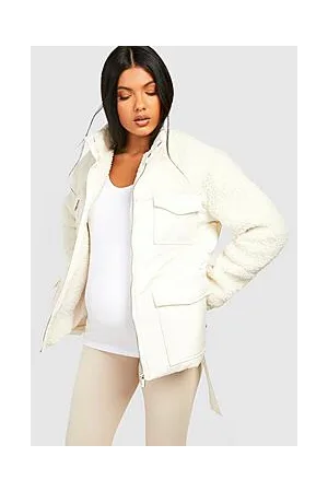 Boohoo Maternity Teddy Fur Mix Belted Jacket