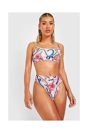 Boohoo Chain Floral Scoop High Waist Bikini Set