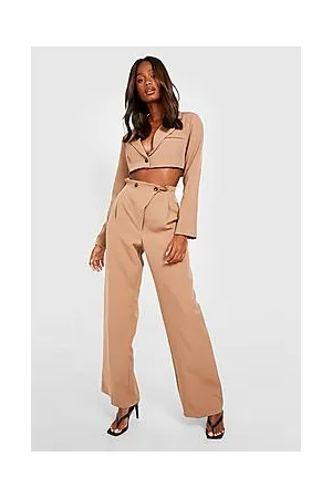 Boohoo Wrap Waist Wide Leg Tailored Trousers