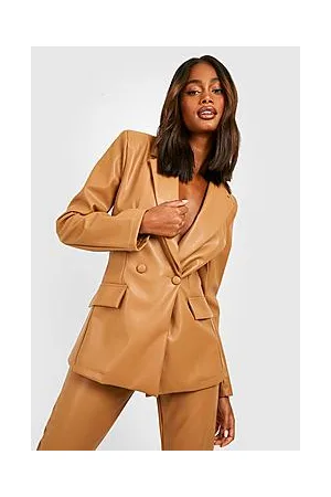 Boohoo Leather Look Plunge Fitted Tailored Blazer