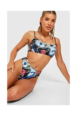 Boohoo Chain Floral Scoop High Waist Bikini Set