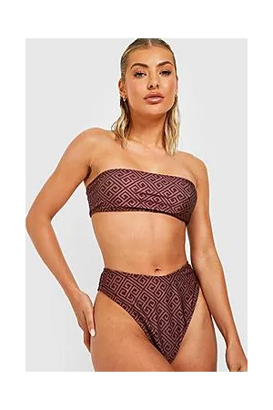 Boohoo Contrast Geo Bandeau High Waist Bikini Set