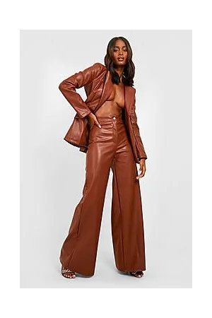 Boohoo Leather Look Plunge Fitted Tailored Blazer