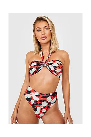 Boohoo Animal Twist Bandeau High Waist Bikini Set