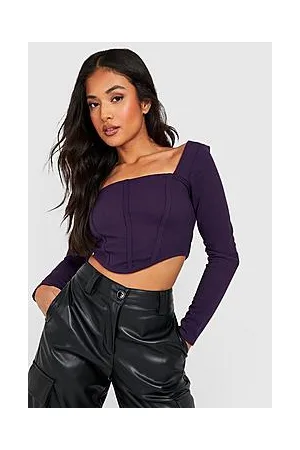 Boohoo Petite Long Sleeve Dipped Hem Corset Top
