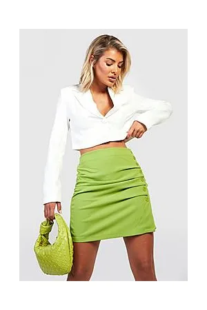 Boohoo Button Front Ruched Micro Mini Skirt
