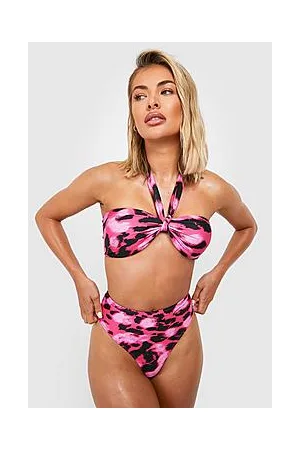 Boohoo Animal Twist Bandeau High Waist Bikini Set