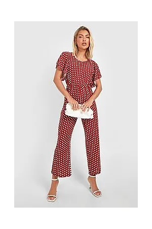 Boohoo Polka Dot Angel Sleeve Jumpsuit