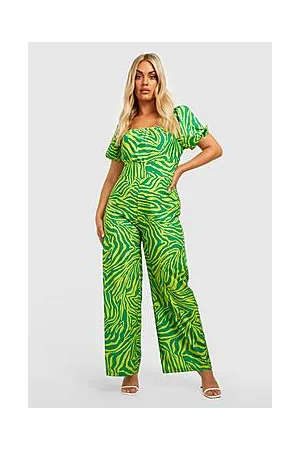 Boohoo Plus Animal Puff Sleeve Jumpsuit