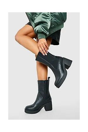 Boohoo Wide Fit Block Heel Platform Chelsea Boots
