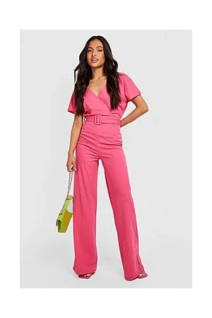Boohoo Petite Bardot Belted Wide Leg Jumpsuit