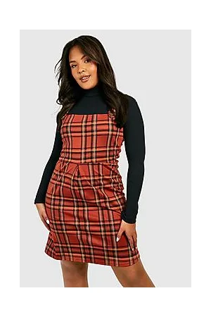 Boohoo Plus Check Button Detail Pinafore Dress