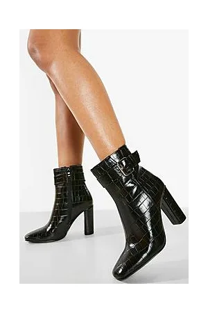 Boohoo Buckle Detail Block Heel Ankle Boots